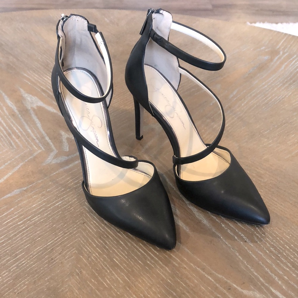 Black leather type heels.
